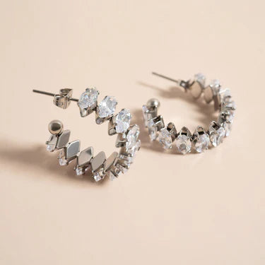 Stunning silver Marquis CZ Stone Hoop Earrings